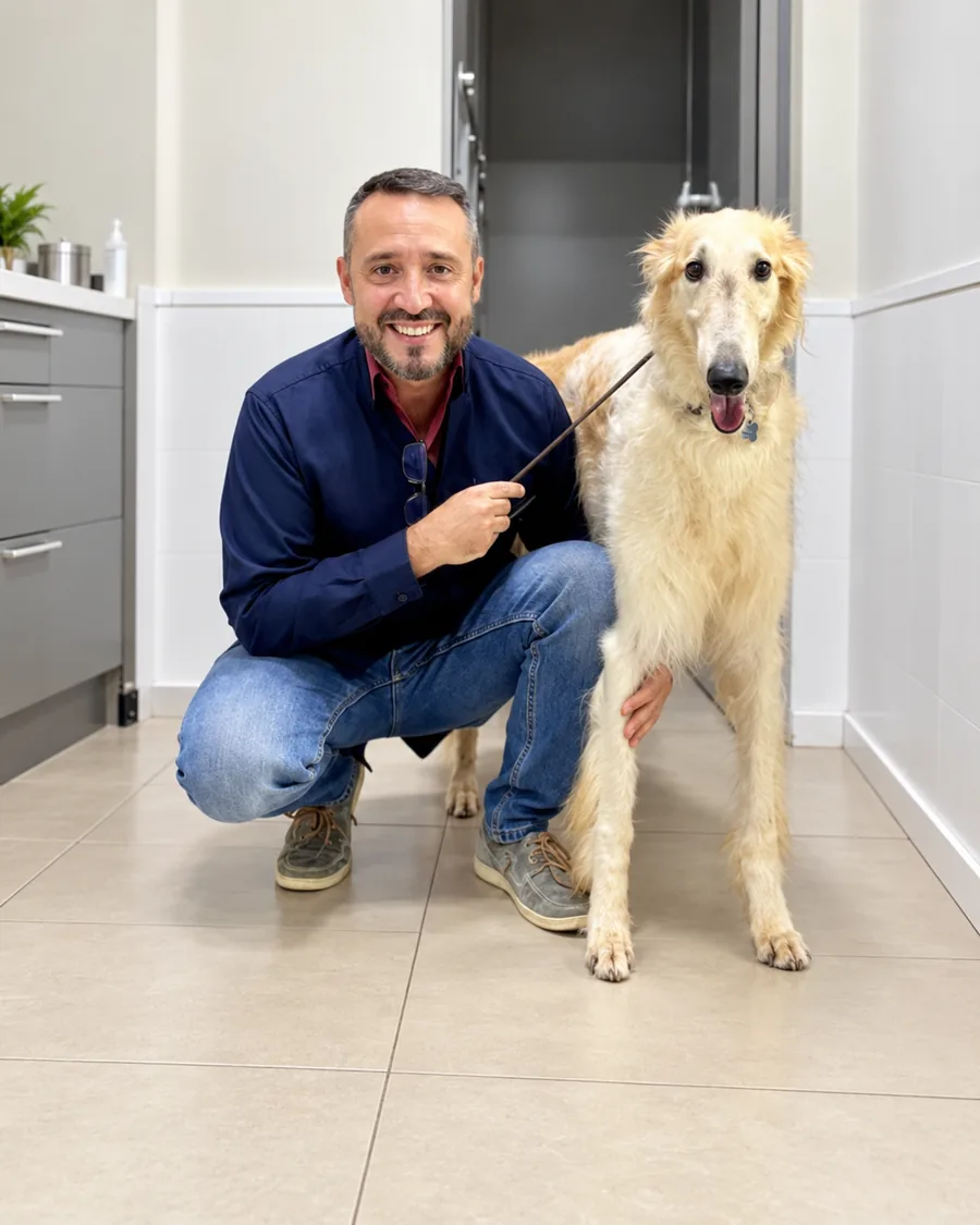 Dr. André com um paciente canino