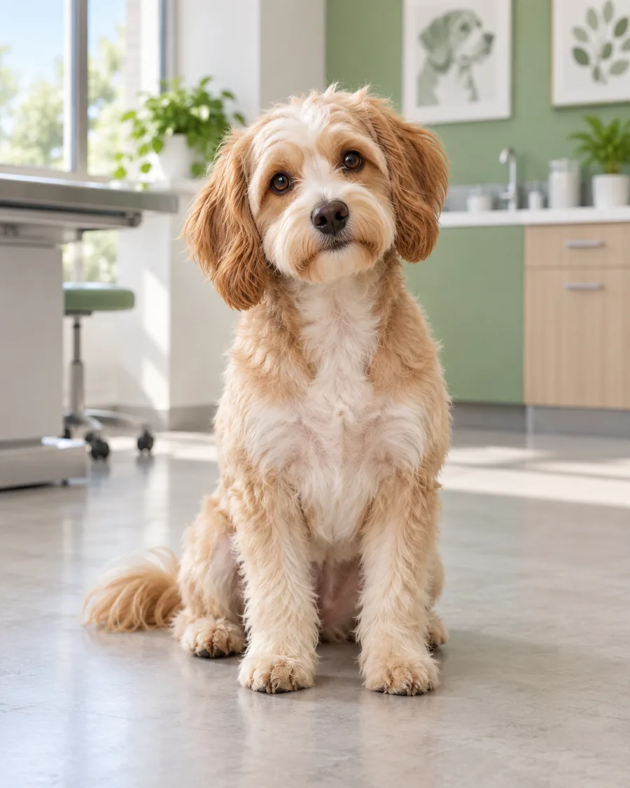 Cachorrinho em ambiente de clínica veterinária